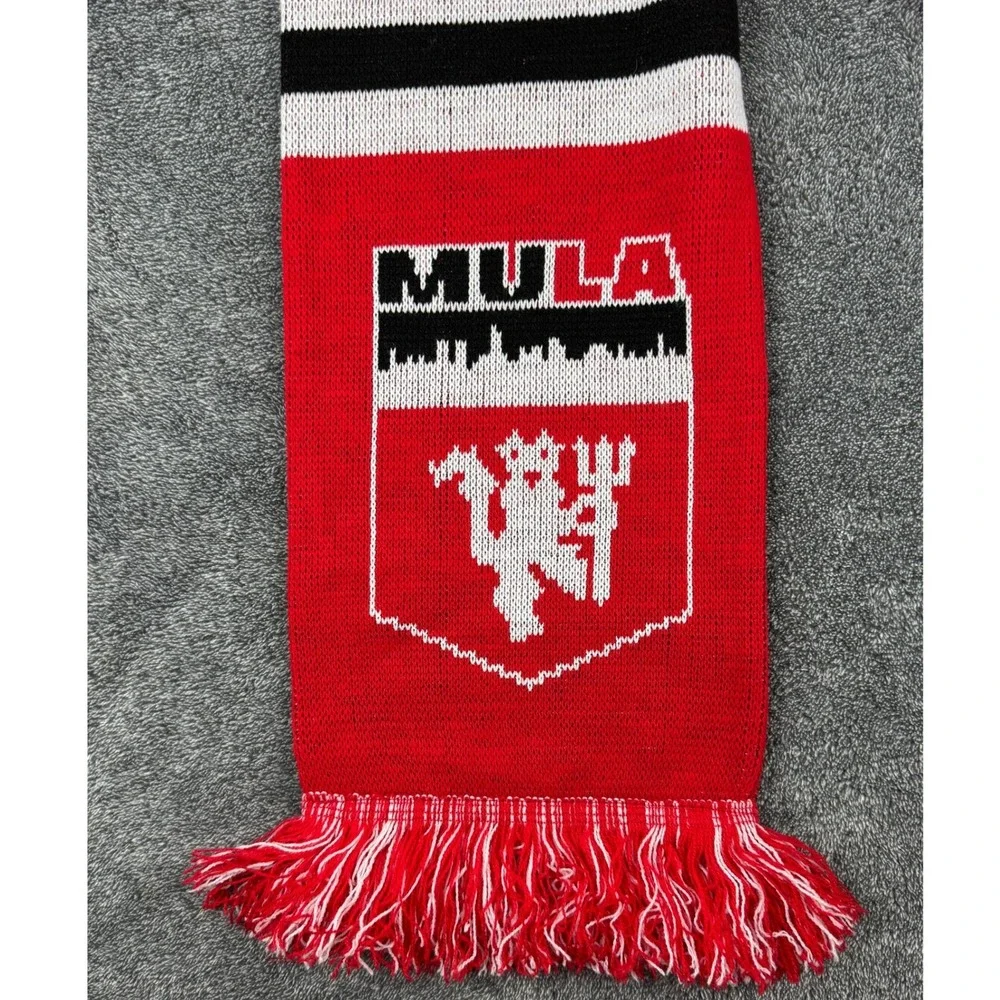 Ruffneck Scarves Manchester United MULA Red Black White Striped Fan Scarf Fringe